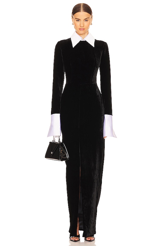 view 2 of 4 VESTIDO MAXI DE TERCIOPELO in Black & White