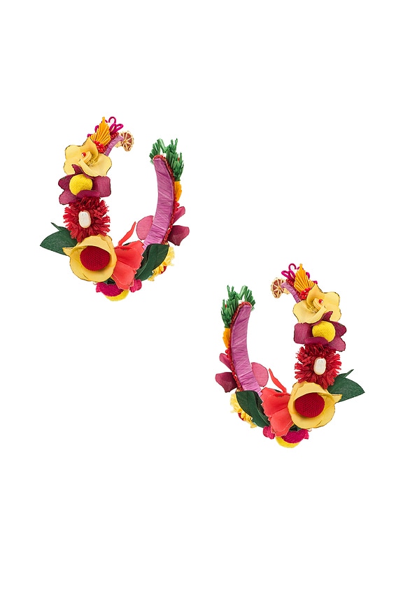 view 2 of 3 Floral Hoop Earring in Orange