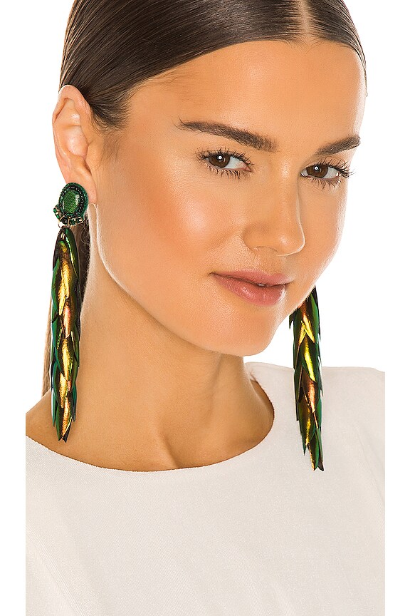 view 1 of 3 Long Beetle Wing Earrings in Green