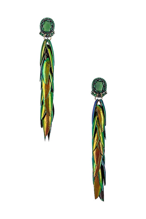 view 2 of 3 Long Beetle Wing Earrings in Green