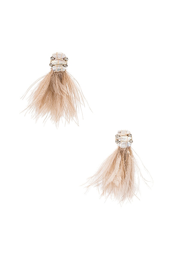 view 2 of 3 Baroque Pearl and Ostrich Feather Burst Earrings in Beige
