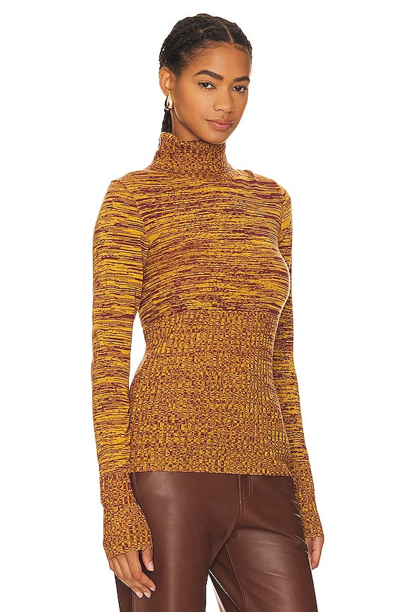 view 2 of 4 High Rib Roll Neck in Old Gold Combo