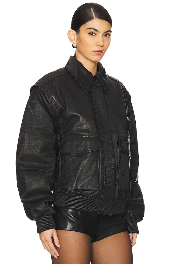 view 2 of 4 Leather Bomber Jacket in Black
