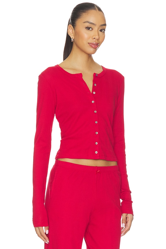 view 2 of 4 Pointelle Cardigan in Cherry