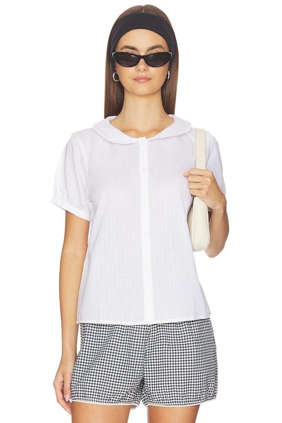 view 1 of 5 Puff Sleeve Button Down in Cloud Dobby