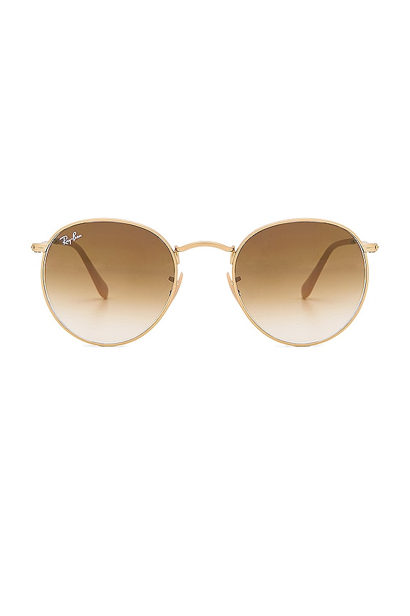 Ray-Ban Round Metal in Matte Gold & Clear Gradient Brown | REVOLVE