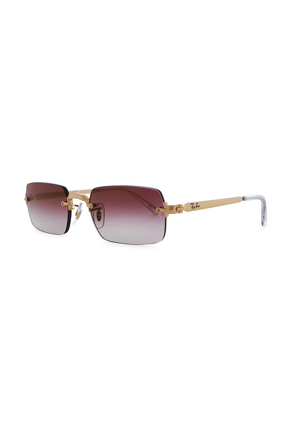 view 2 of 3 x A$ap Rocky RB3928 Rectangle Sunglasses in Gold &Clear Gradient Dark Violet