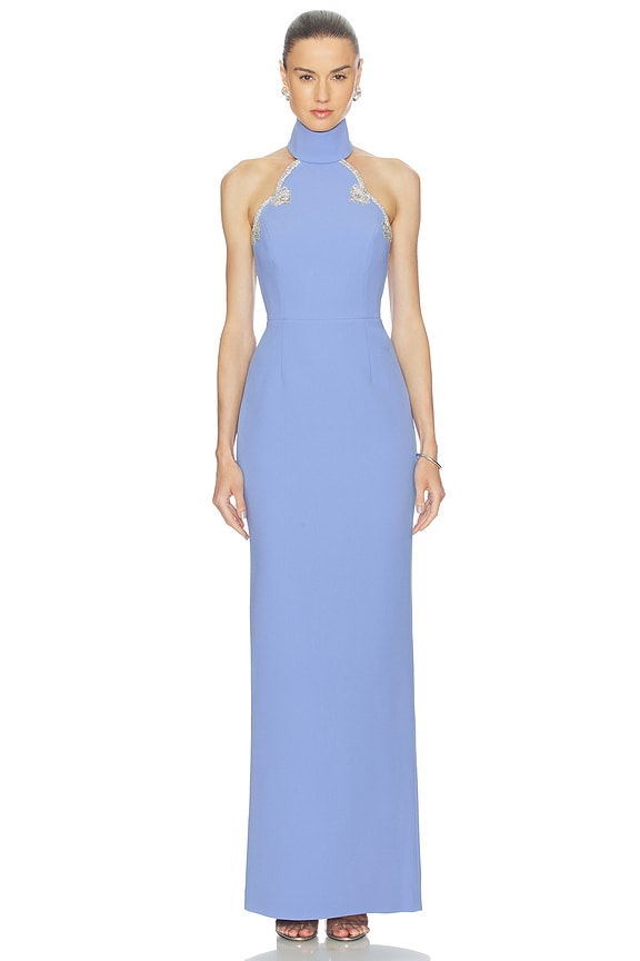 view 1 of 4 Harlynn Halter Gown in Powder Blue