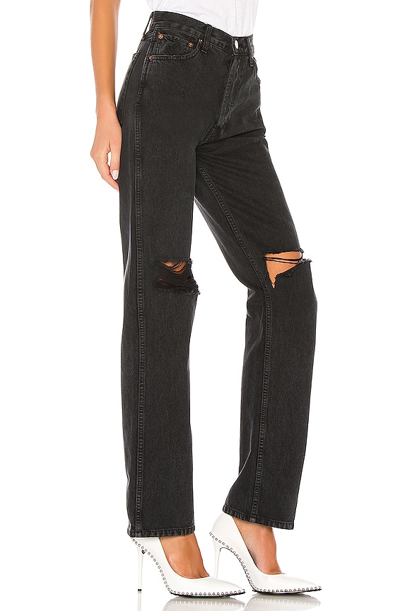 view 2 of 4 PIERNA RECTA HIGH RISE LOOSE in Washed Black With Rips