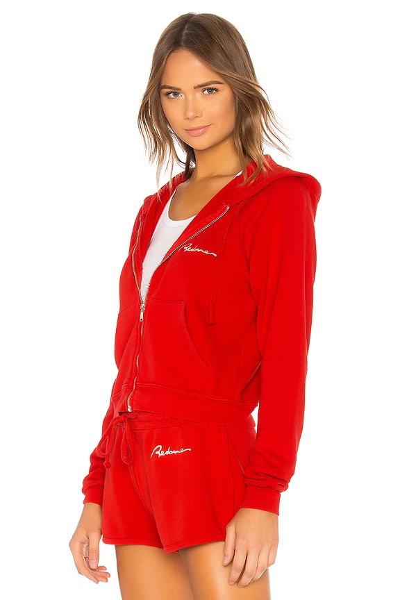 view 2 of 4 Chain Stitch Zip Hoodie in Red