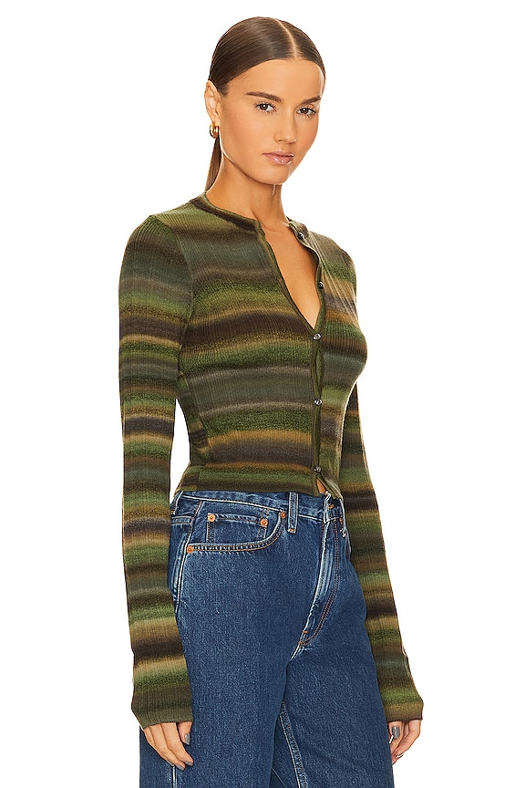 view 2 of 4 Button Front Cardigan in Green Space Dye