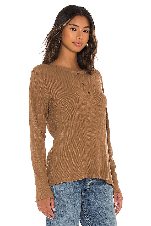 view 2 of 5 x Hanes Henley Thermal Long Sleeve Tee in Natural Tan Brown