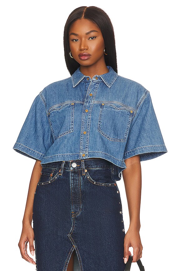 view 2 of 5 Oversized Crop Shirt in Stoned Ciel