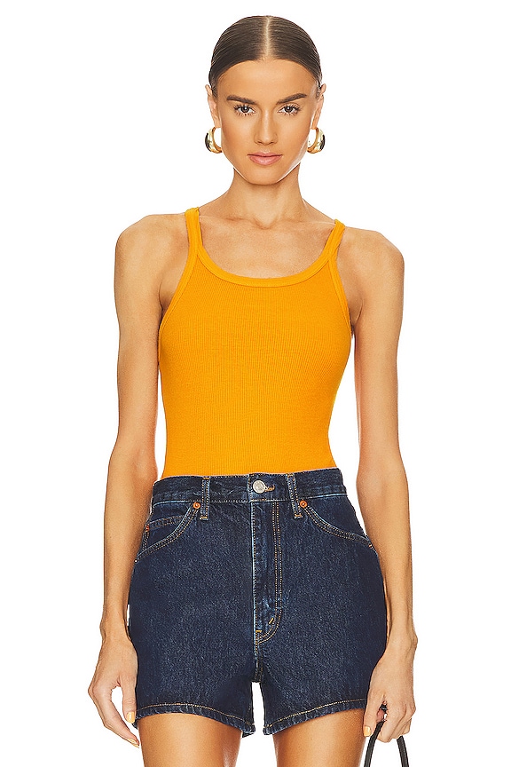 RE/DONE x Hanes Ribbed Tank Bodysuit in Tangerine | REVOLVE