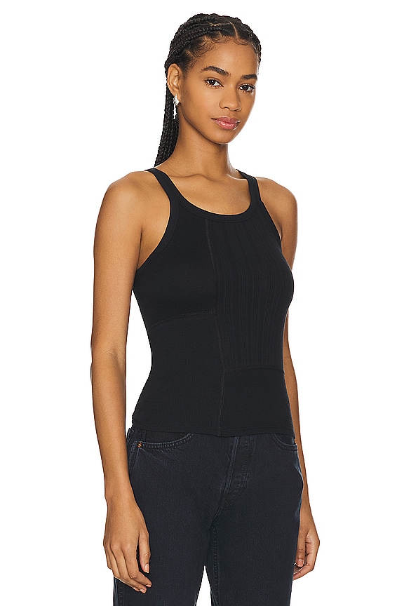 view 2 of 5 DÉBARDEUR CÔTELÉ MIXED MEDIA in Black Multi