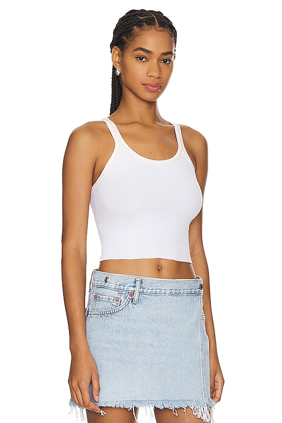 view 2 of 4 Cropped Ribbed Tank in White & Clementine Stitch