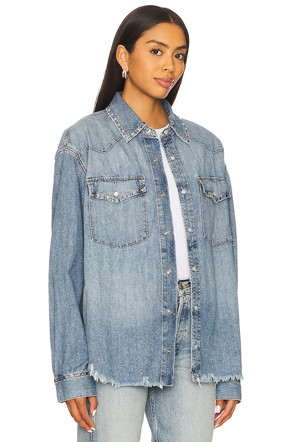 view 2 of 5 Distressed Western Shirt in Vintage Biker Blue Stud