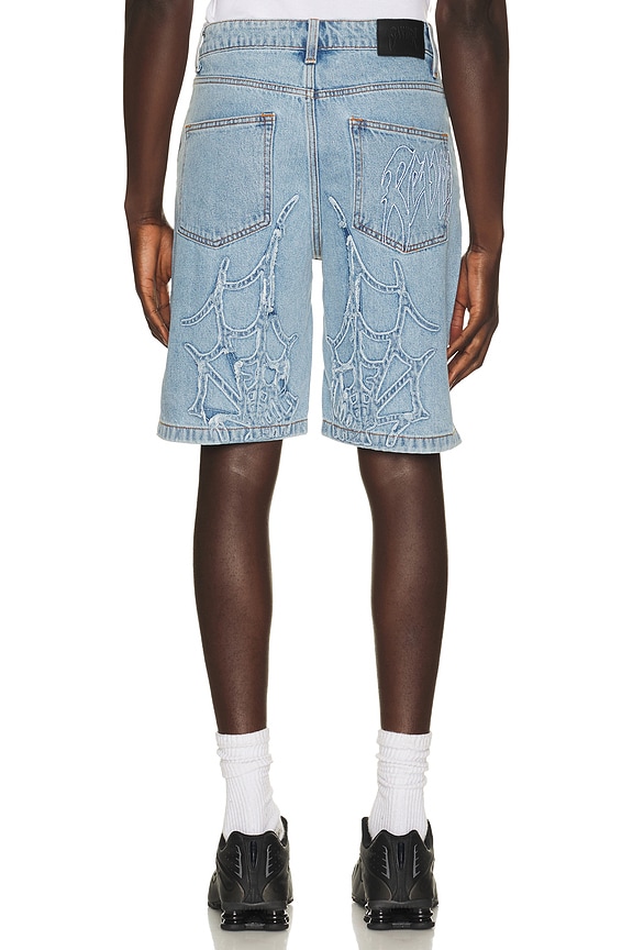 view 2 of 5 Spider Web Denim Shorts in Bleached Indigo