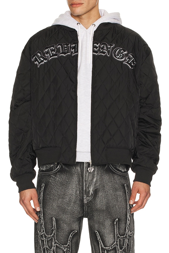 view 2 of 6 Skull Logo Quilted Bomber Jacket in Black