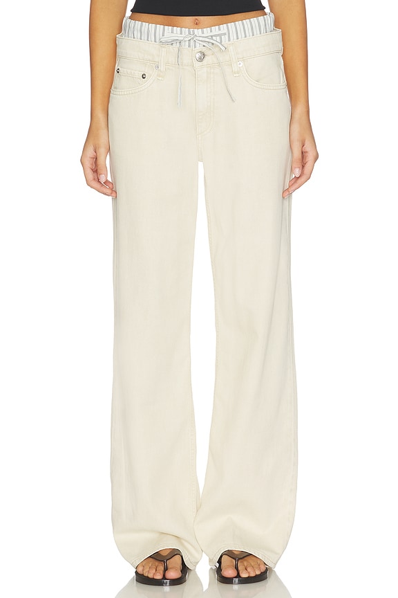 view 1 of 6 Saige Full Boxer Straight Jeans in Sandstripe