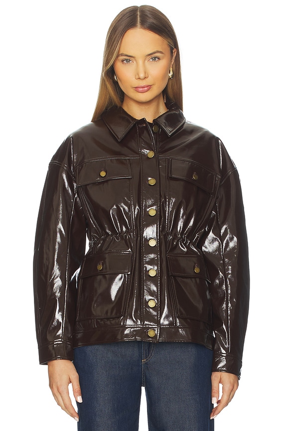 view 2 of 5 Amy Faux Patent Leather Jacket in Brown
