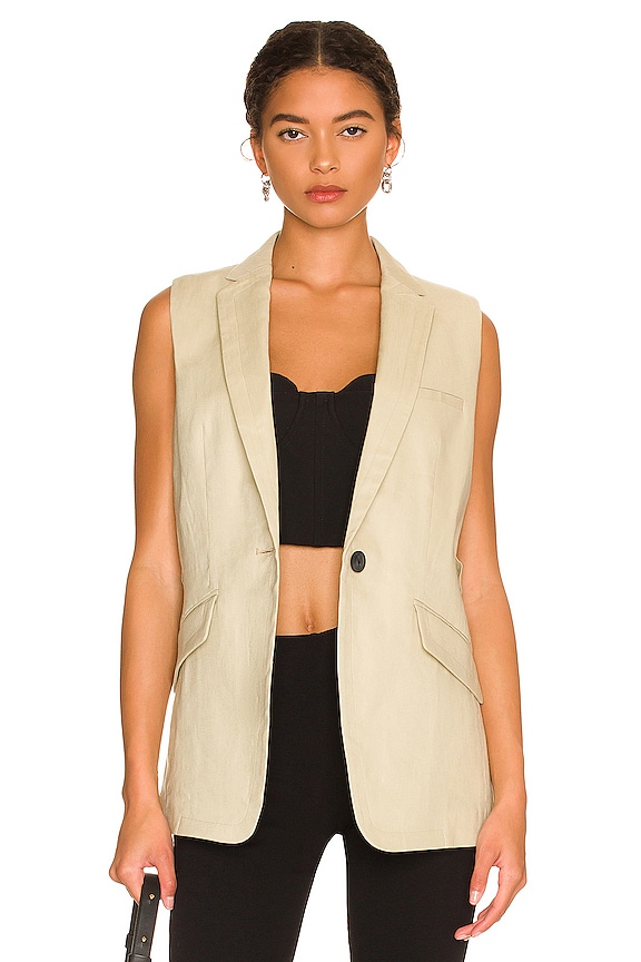 view 2 of 5 Margot Linen Sleeveless Blazer in Light Sage