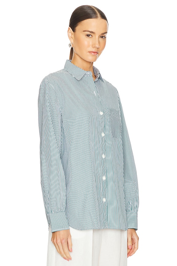 view 2 of 5 Maxine Button Down Shirt in Green Stripe