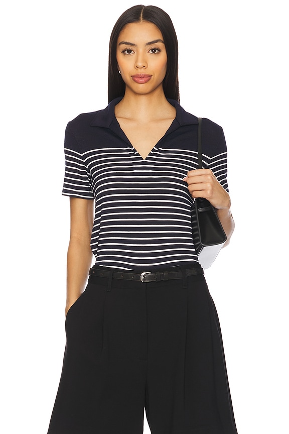 view 1 of 5 The Knit Stripe Polo Top in Navy & Ivory
