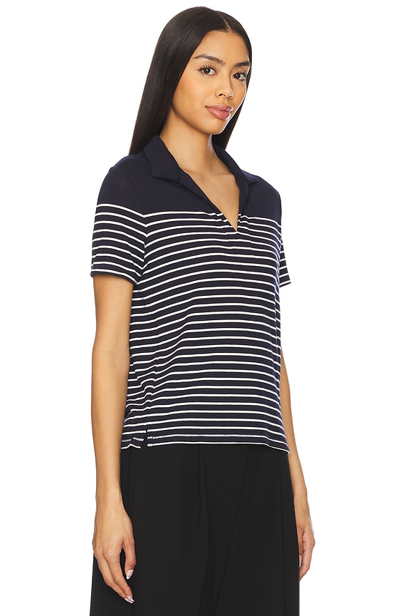 view 2 of 5 The Knit Stripe Polo Top in Navy & Ivory