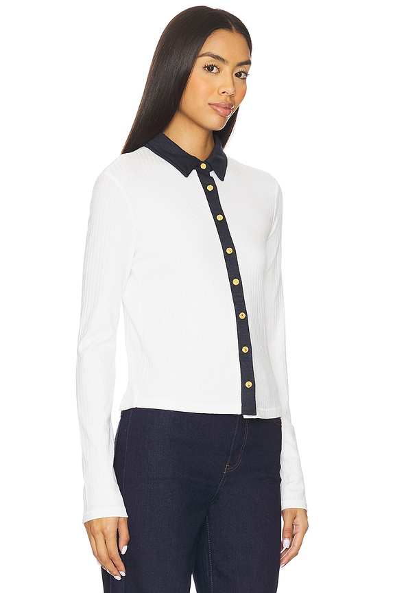 view 2 of 4 The Knit Contrast Long Sleeve Polo in White