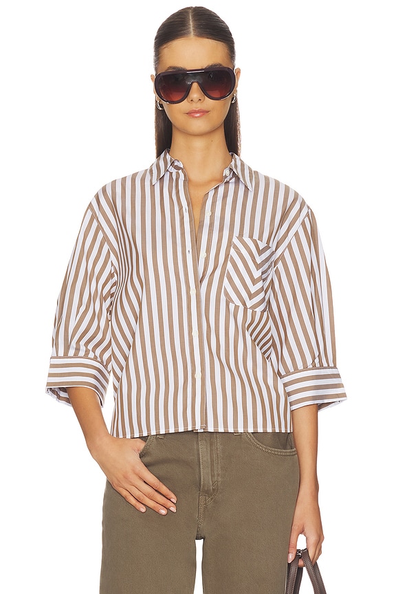 view 1 of 5 CHEMISE EN POPELINE À RAYURES LUCIA in Brown Stripe