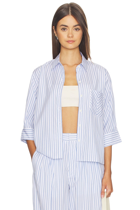 view 1 of 6 Lucia Stripe Poplin Shirt in Baby Blue Stripe
