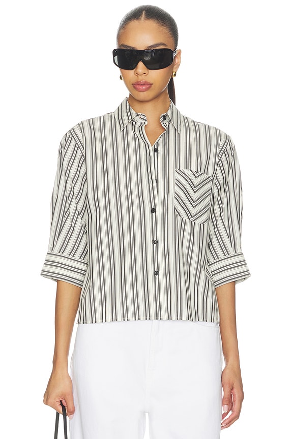 view 1 of 4 Lucia Stripe Poplin Shirt in Charcoal Stripe