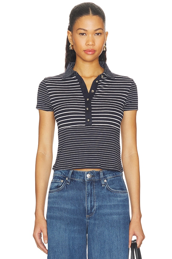 view 1 of 4 The Knit Button Stripe Polo Tee in Sal Multi