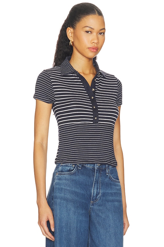 view 2 of 4 The Knit Button Stripe Polo Tee in Sal Multi