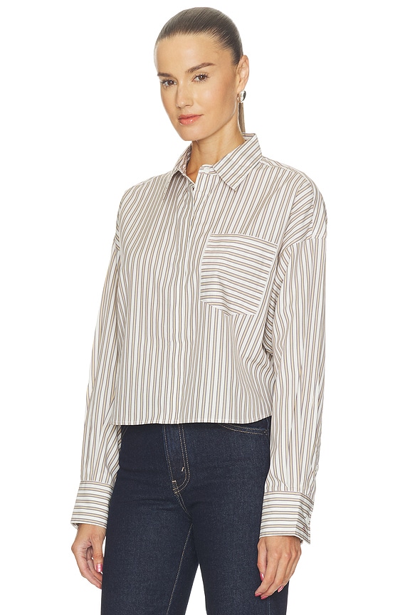 view 2 of 5 Marin Cropped Striped Shirt in Tan Stripe