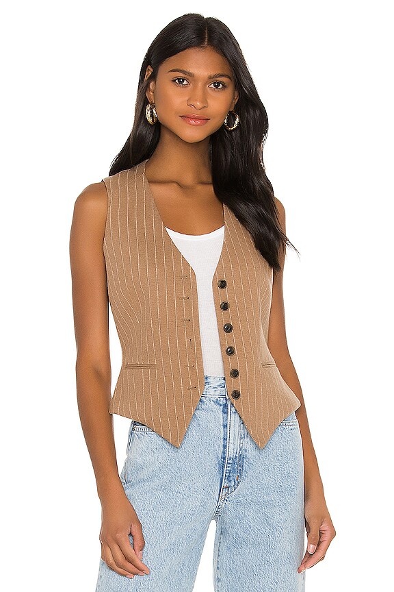 view 2 of 5 Vanessa Pinstripe Vest in Camel Stripe