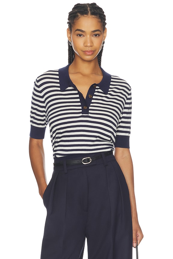 view 1 of 4 Stripe Knit Polo in Midnight & Chalk