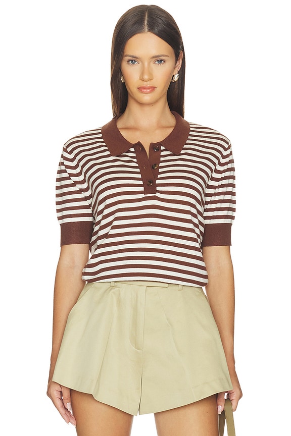 view 1 of 4 Stripe Knit Polo in Truffle & Ecru