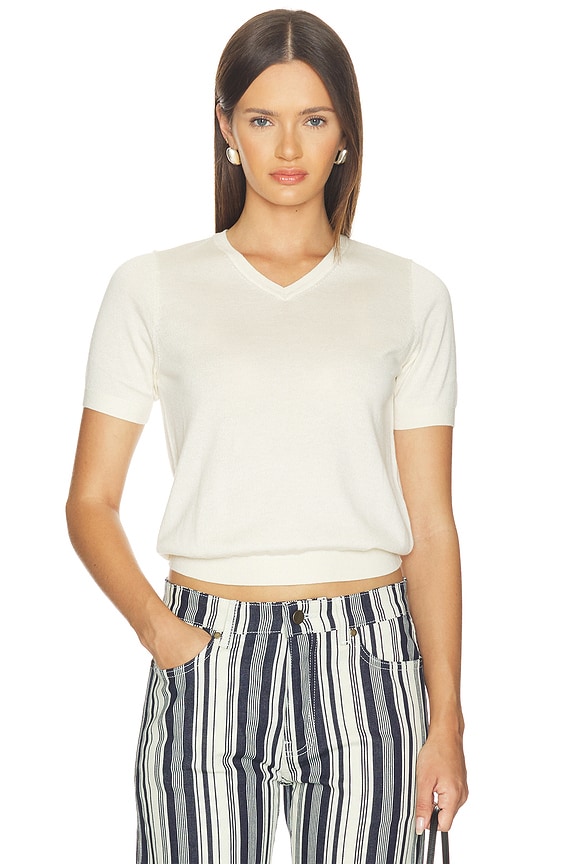 view 1 of 4 V-neck Knit Tee in Ecru