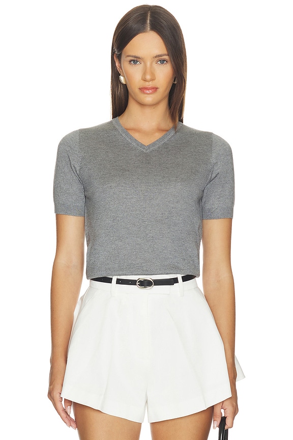 view 1 of 4 V-neck Knit Tee in Pebble