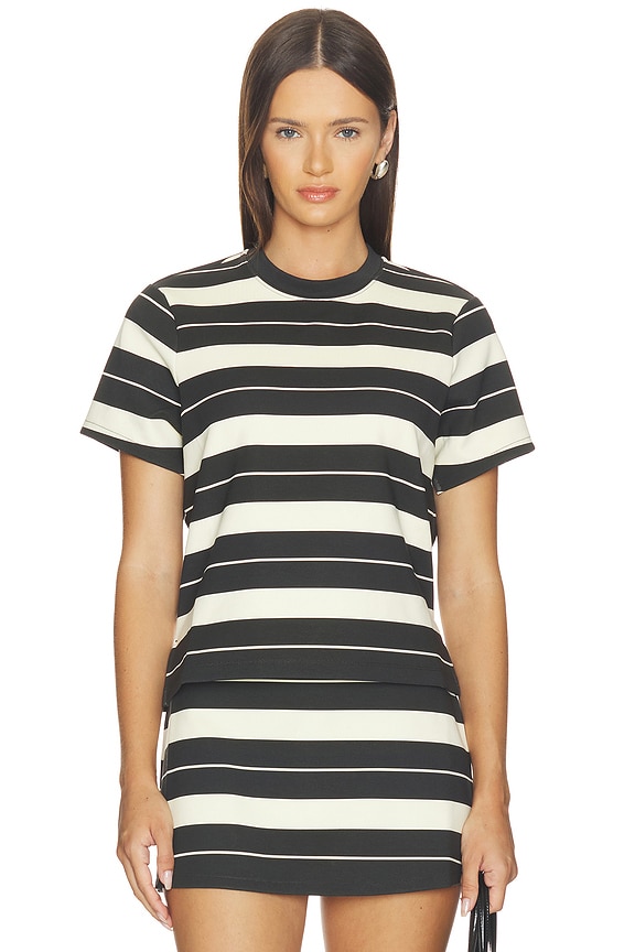 view 1 of 4 Stripe Slit Tee in Cream & Ink