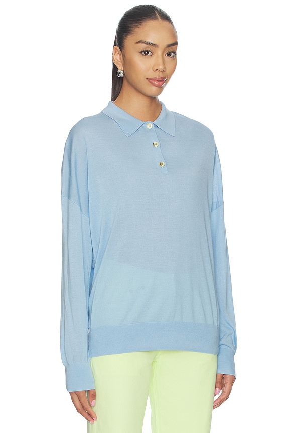 view 2 of 4 Silk Cashmere Boxy Long Sleeve Polo in Azure