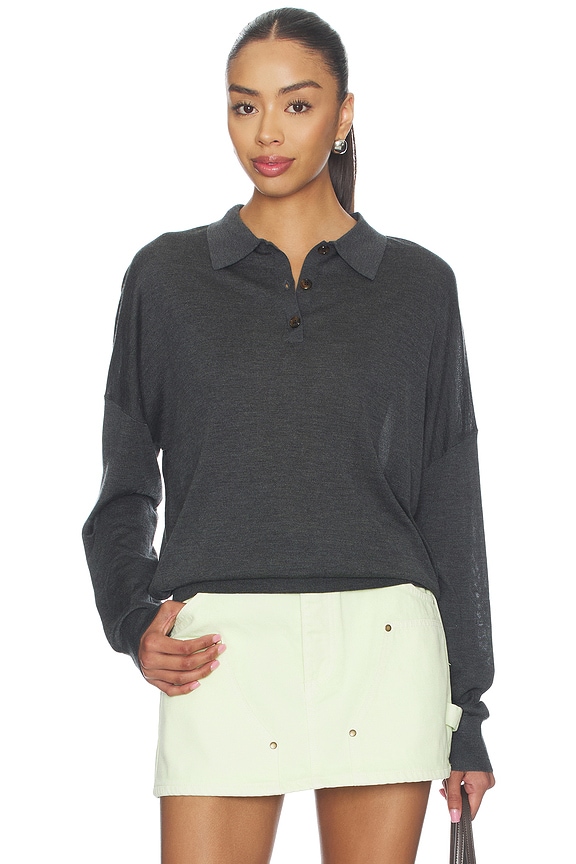 view 1 of 4 Silk Cashmere Boxy Long Sleeve Polo in Graphite