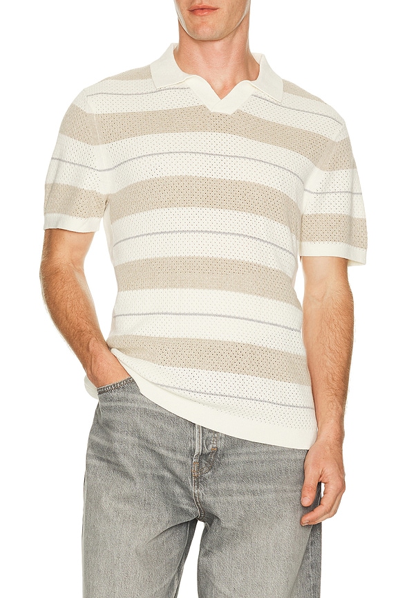 view 1 of 4 Cotton Linen Stripe Victor Polo in Ivory & Oyster