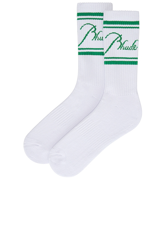 view 2 of 2 Script Logo Socks in White & Green