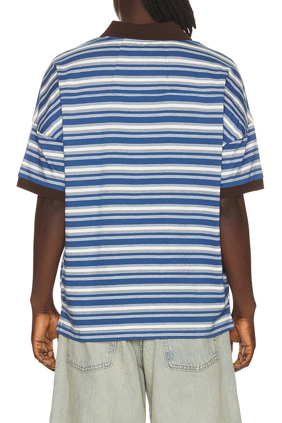 view 2 of 5 Fontaine Striped Short Sleeve Polo Shirt in Navy, White, & Brown