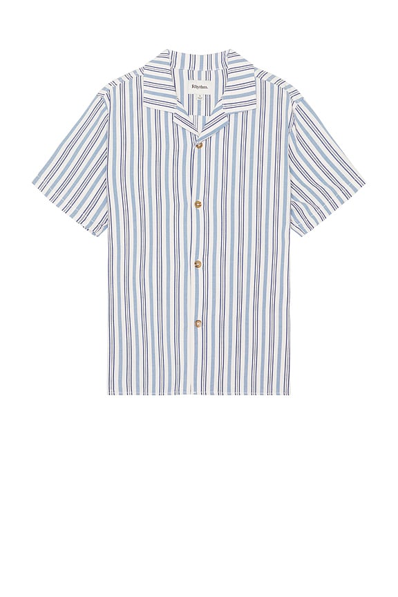 view 1 of 4 Vacation Stripe Short Sleeve Shirt in Blue