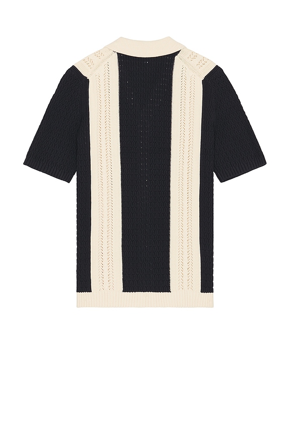 view 2 of 3 Nicoli Button Through Oversized Crochet Stripe Shirt in Navy & Stone