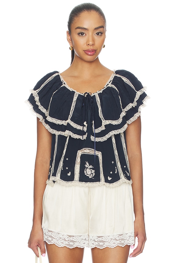view 1 of 5 Mirabella Top in Fleur Embroidery Deep Navy